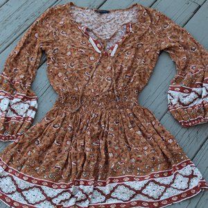 American Eagle LS Burnt Orange Floral Dress Size XS